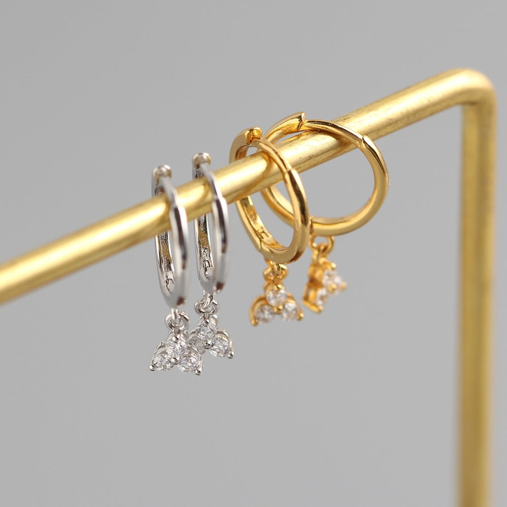 Women's Sterling Sier Style Rhinestone Light Luxury Temperament Three Earrings