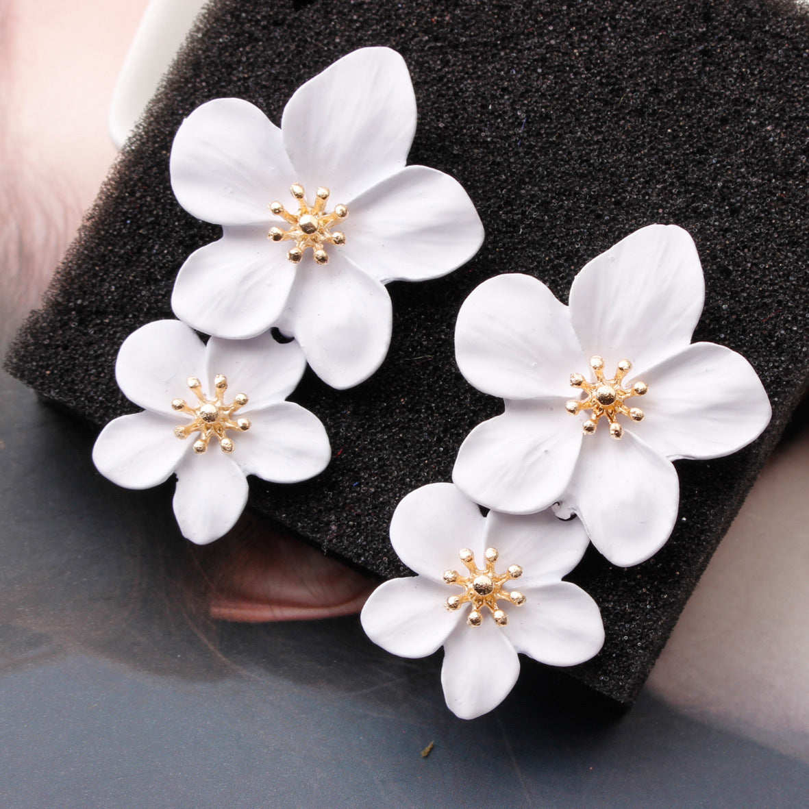 Trend Multicolor Double Layer Flower Simple Earrings
