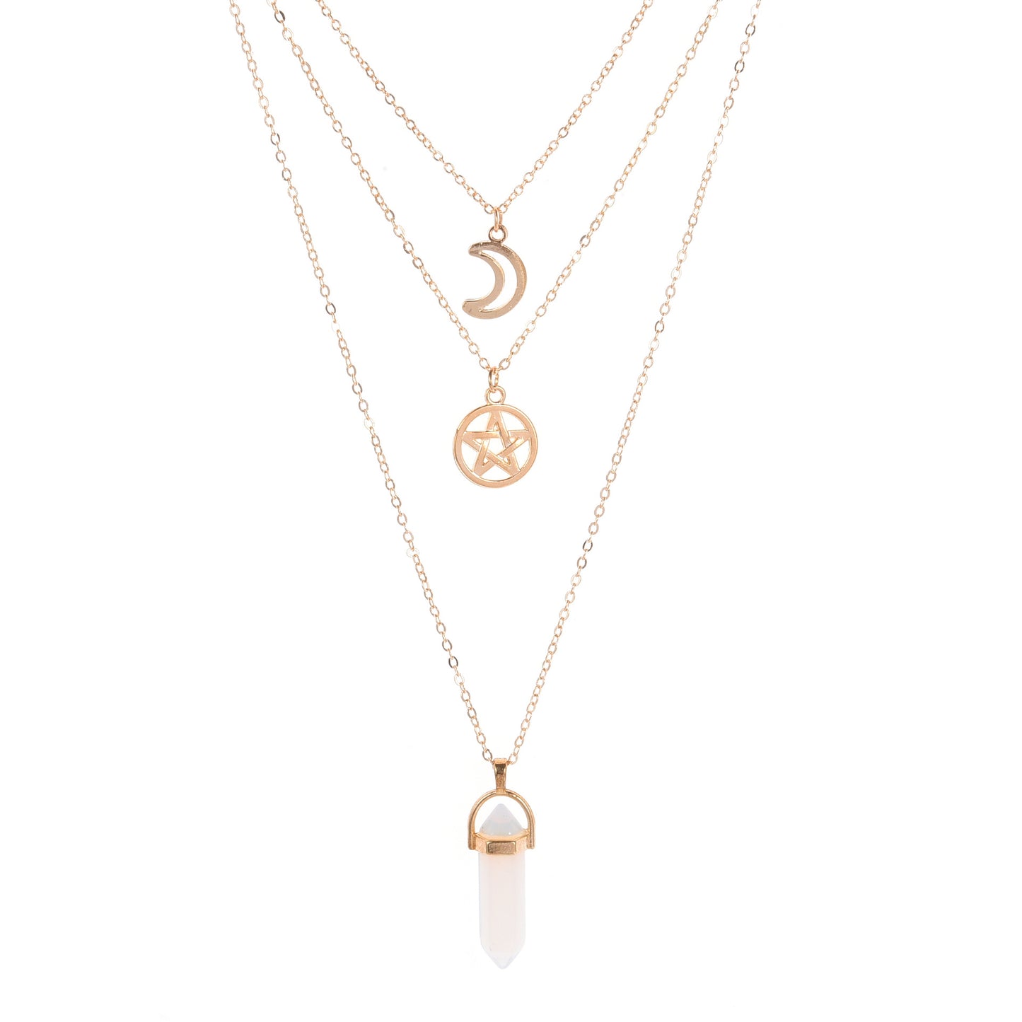 Women's Prism Agate Hollow Moon Five-pointed Star Necklaces