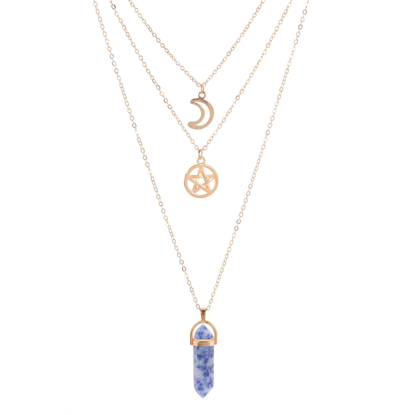 Women's Prism Agate Hollow Moon Five-pointed Star Necklaces
