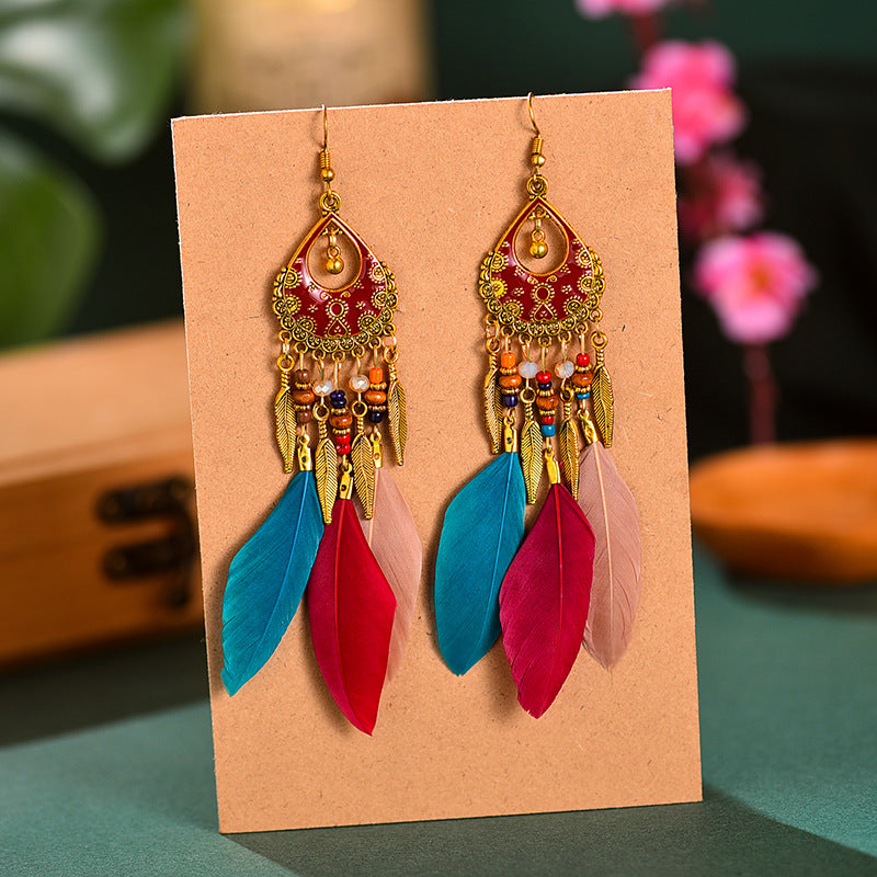 Color Retro Mid-length Feather Your Daisy Earrings