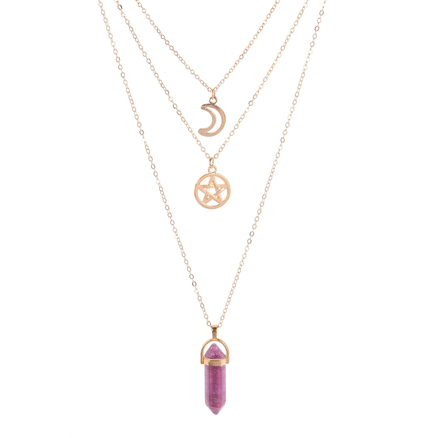 Women's Prism Agate Hollow Moon Five-pointed Star Necklaces