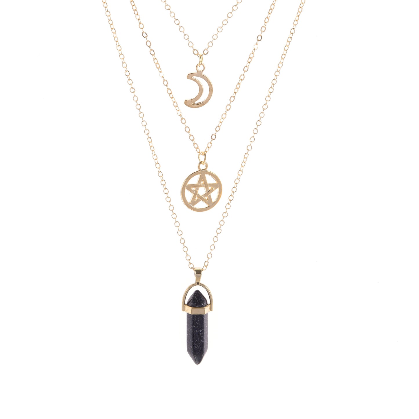 Women's Prism Agate Hollow Moon Five-pointed Star Necklaces