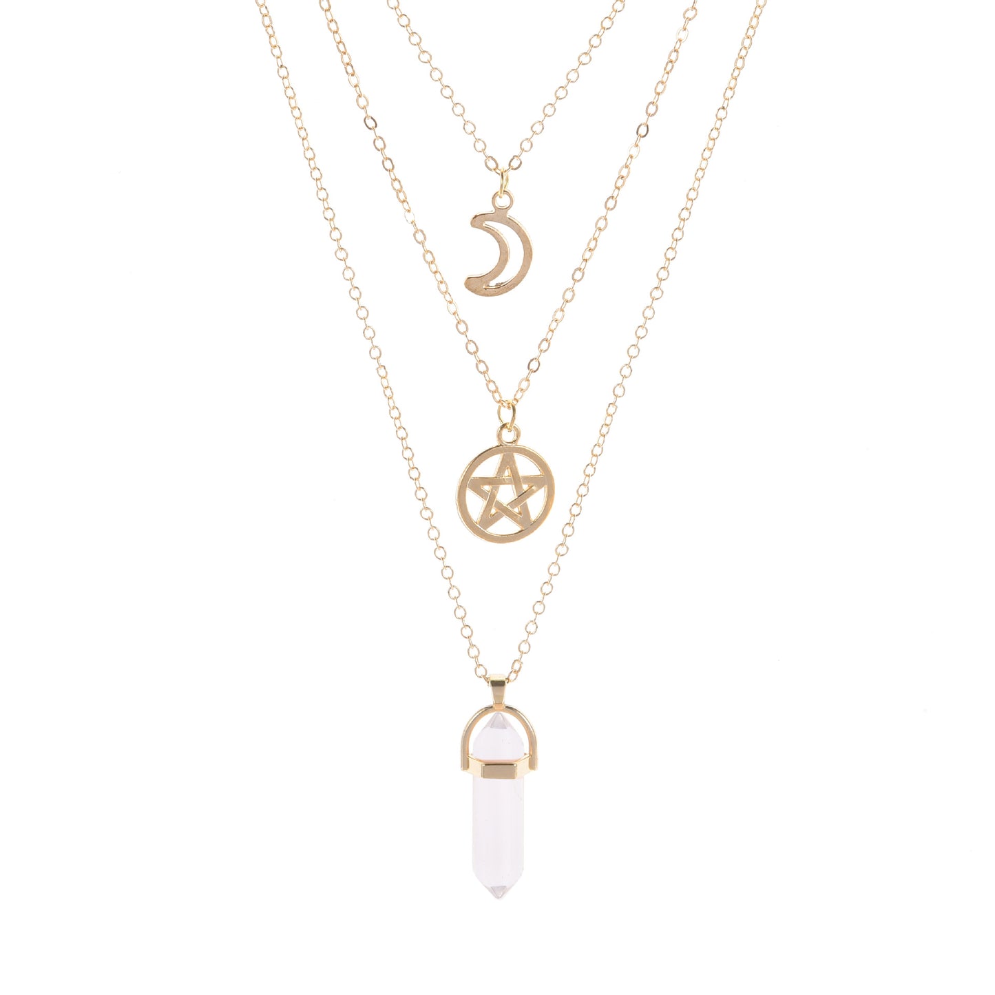 Women's Prism Agate Hollow Moon Five-pointed Star Necklaces