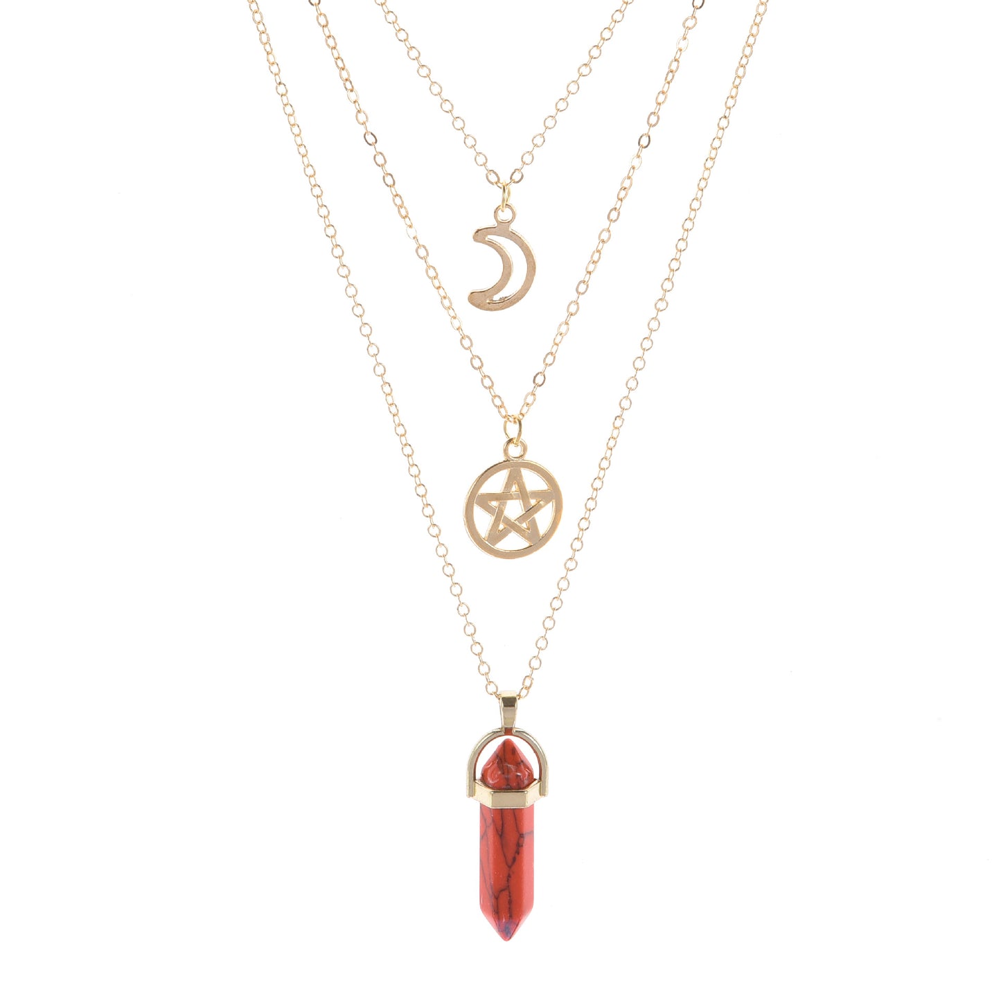 Women's Prism Agate Hollow Moon Five-pointed Star Necklaces
