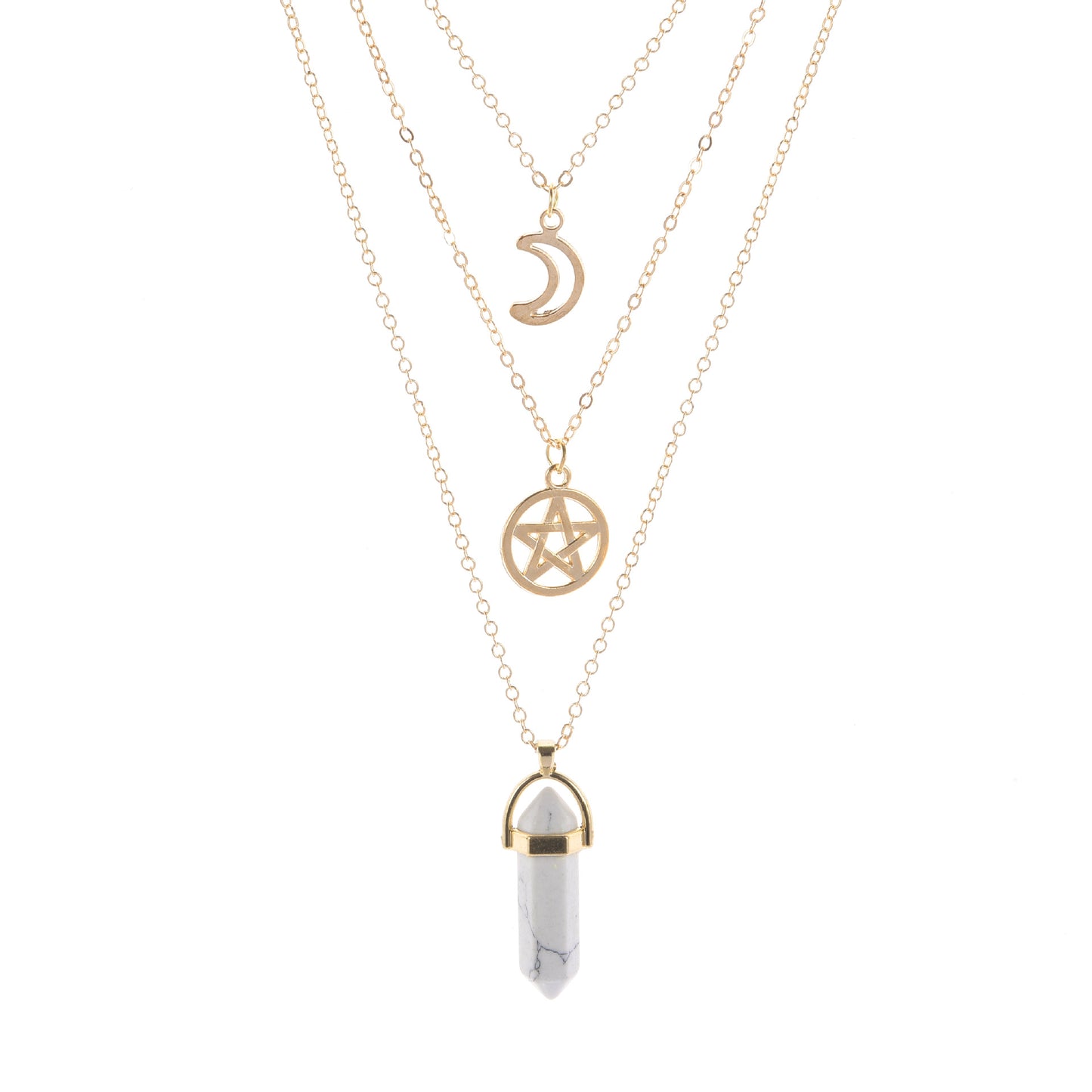 Women's Prism Agate Hollow Moon Five-pointed Star Necklaces