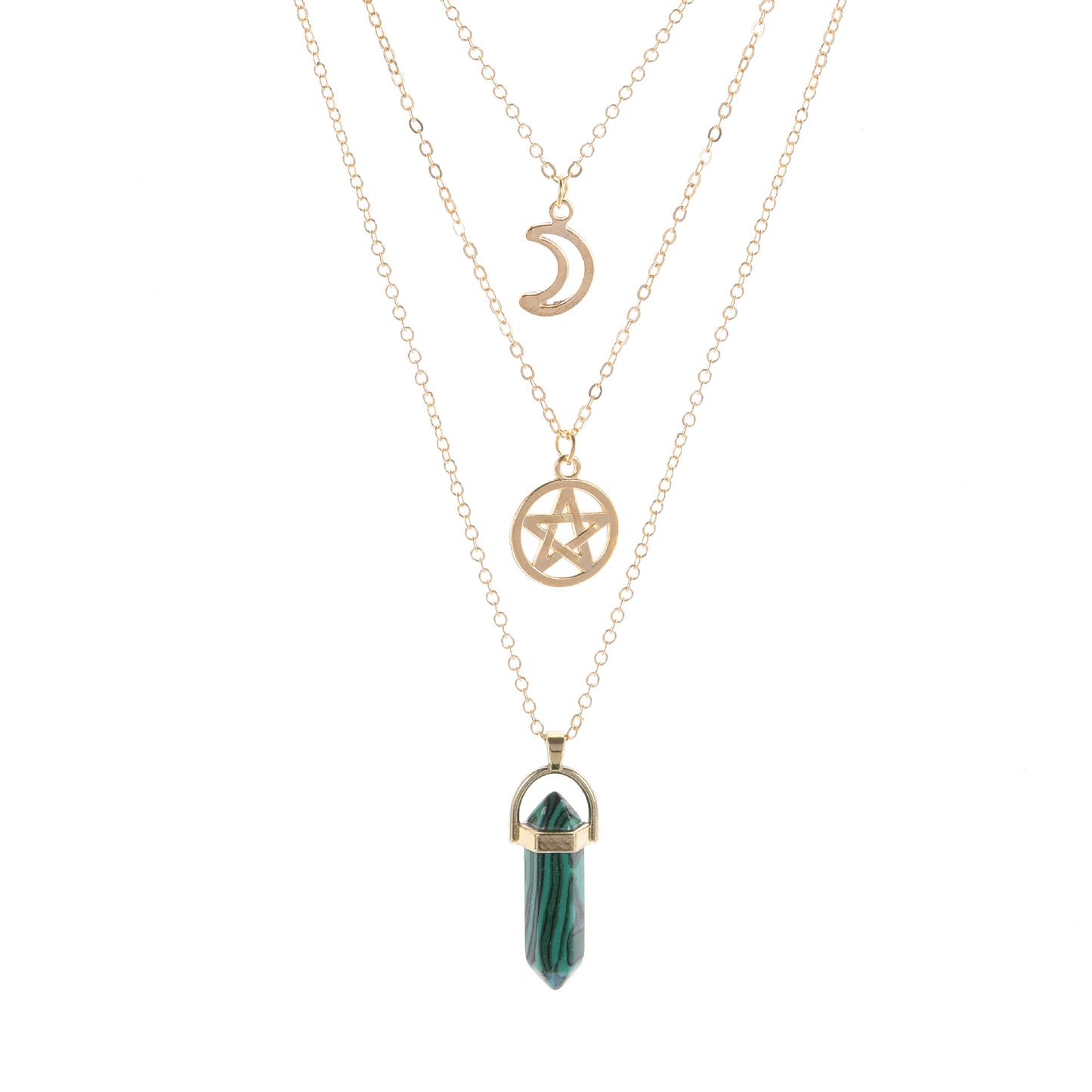 Women's Prism Agate Hollow Moon Five-pointed Star Necklaces