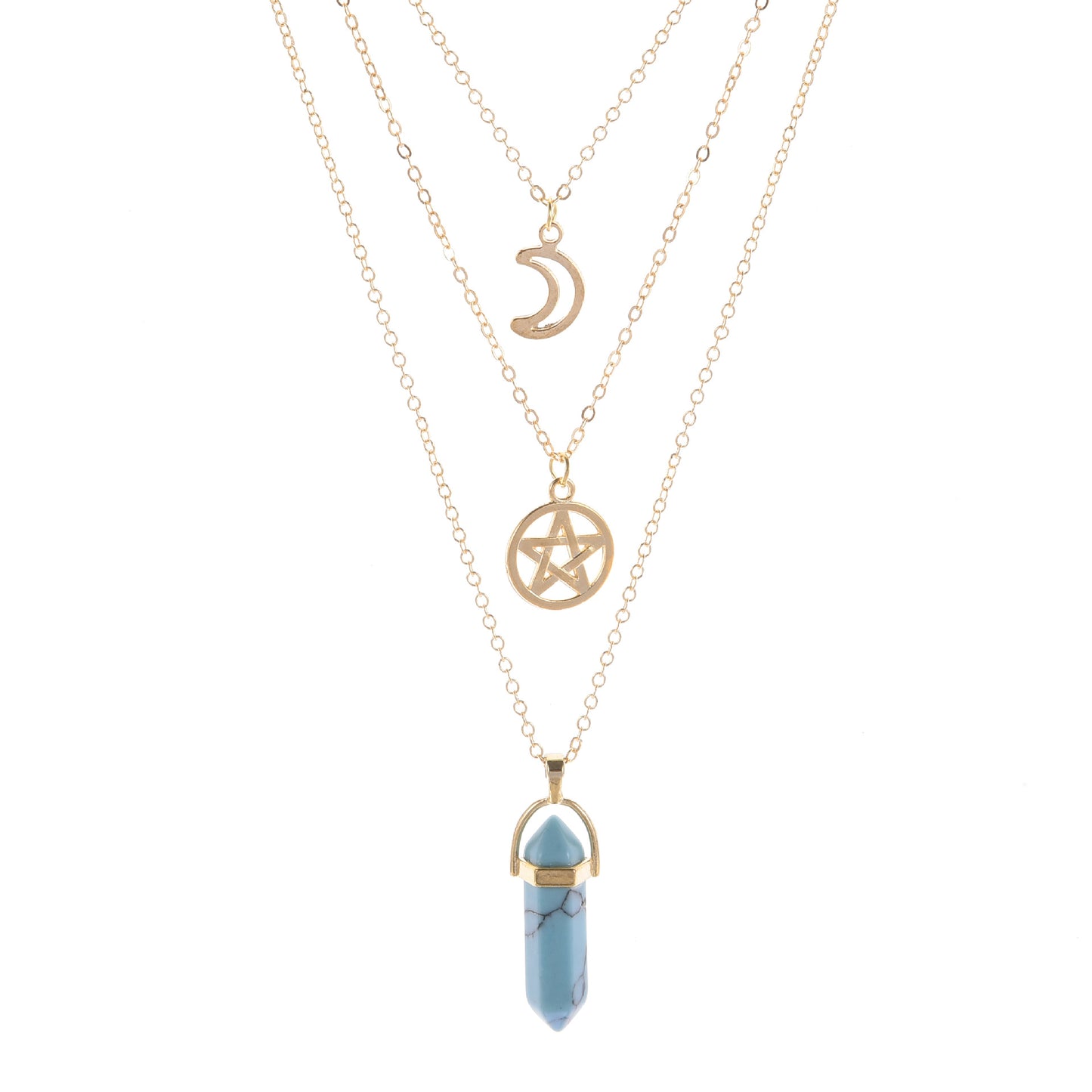 Women's Prism Agate Hollow Moon Five-pointed Star Necklaces