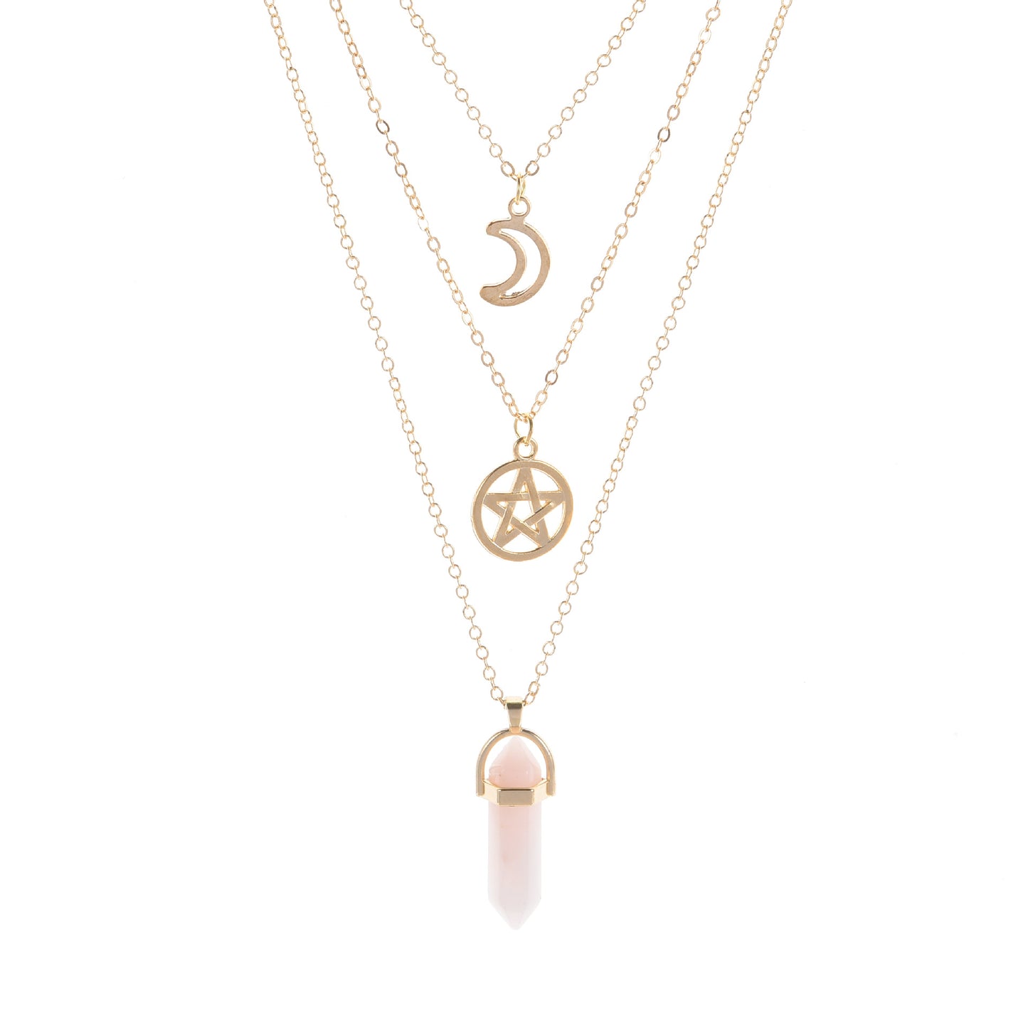 Women's Prism Agate Hollow Moon Five-pointed Star Necklaces