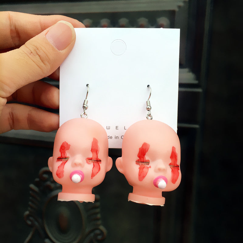 Handicraft Funny Cute Doll Head Niche Earrings