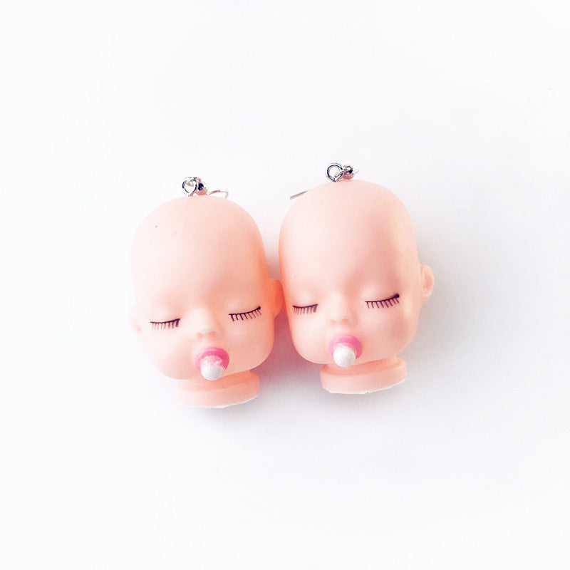 Handicraft Funny Cute Doll Head Niche Earrings