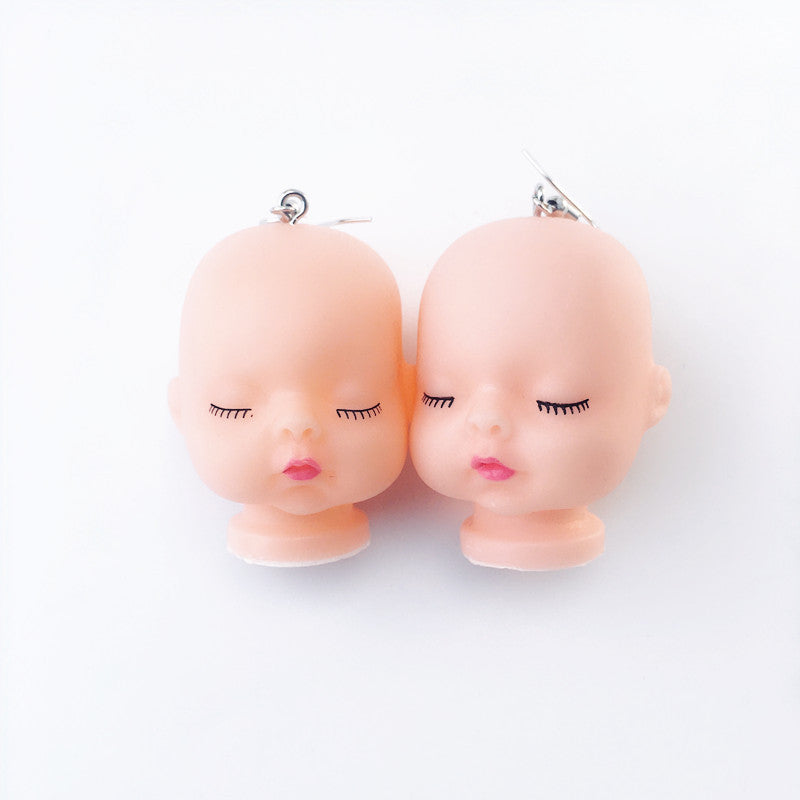 Handicraft Funny Cute Doll Head Niche Earrings
