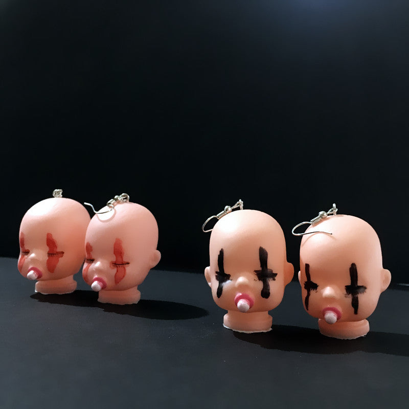 Handicraft Funny Cute Doll Head Niche Earrings