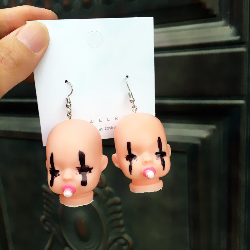 Handicraft Funny Cute Doll Head Niche Earrings