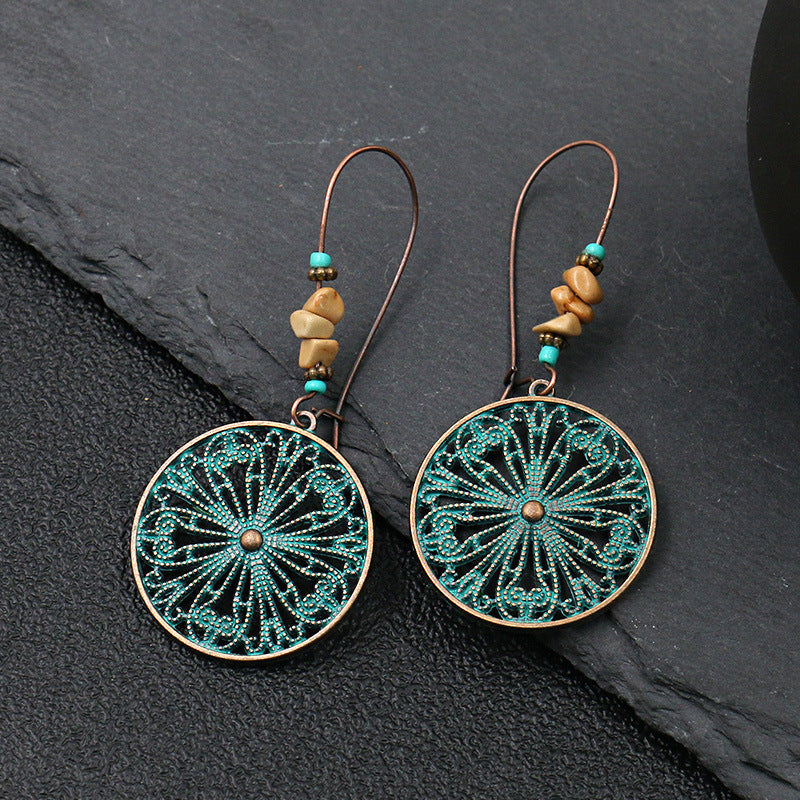 Ancient Bronze Metal Exaggerated Carved Female Earrings