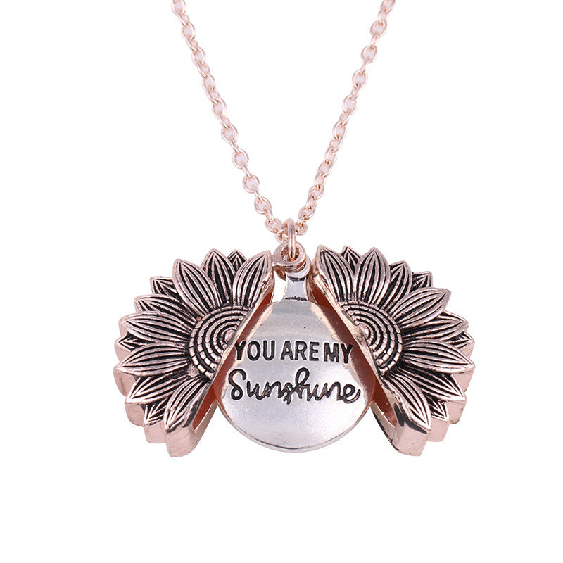 Flower Shape Alloy Sunflower Carved Couple Necklaces