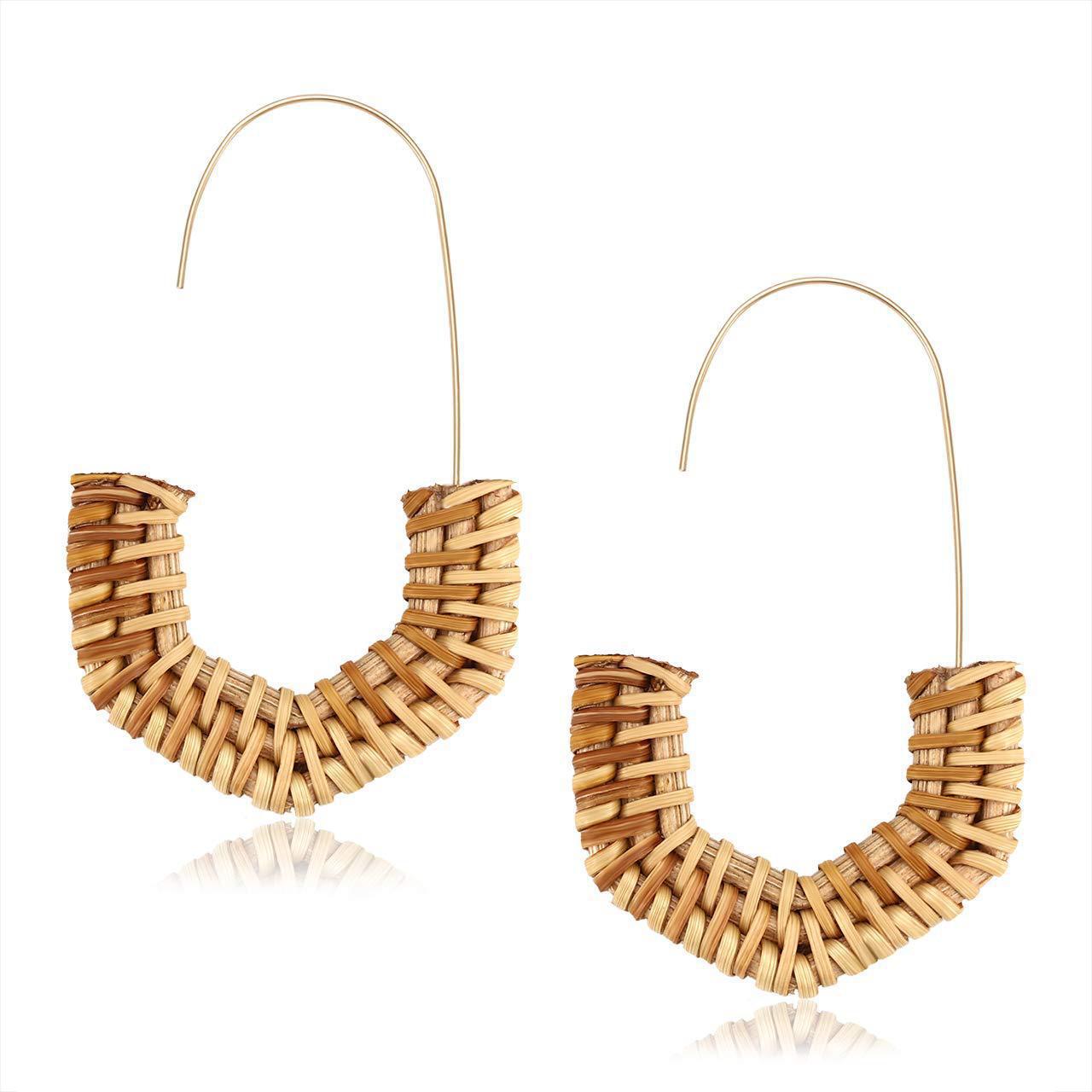 Handmade Wicker Woven Half Hexagon Lightweight Earrings