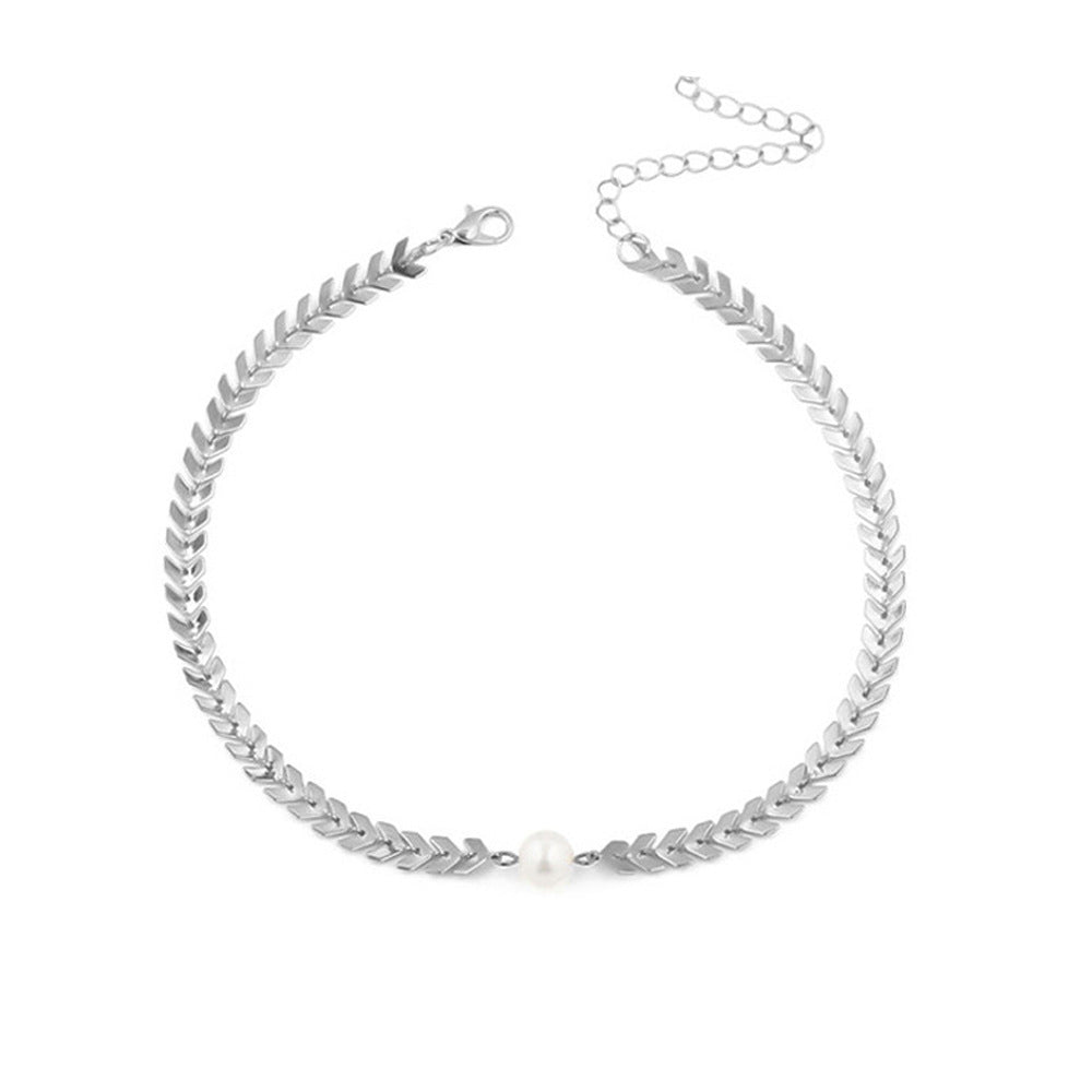 Personality Simple Trendy Fishbone Pearl Clavicle Pendants