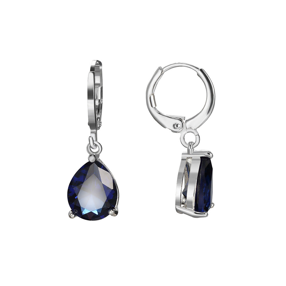 Women's Sapphire Blue Drop-shaped Zircon Ear Hook Rings