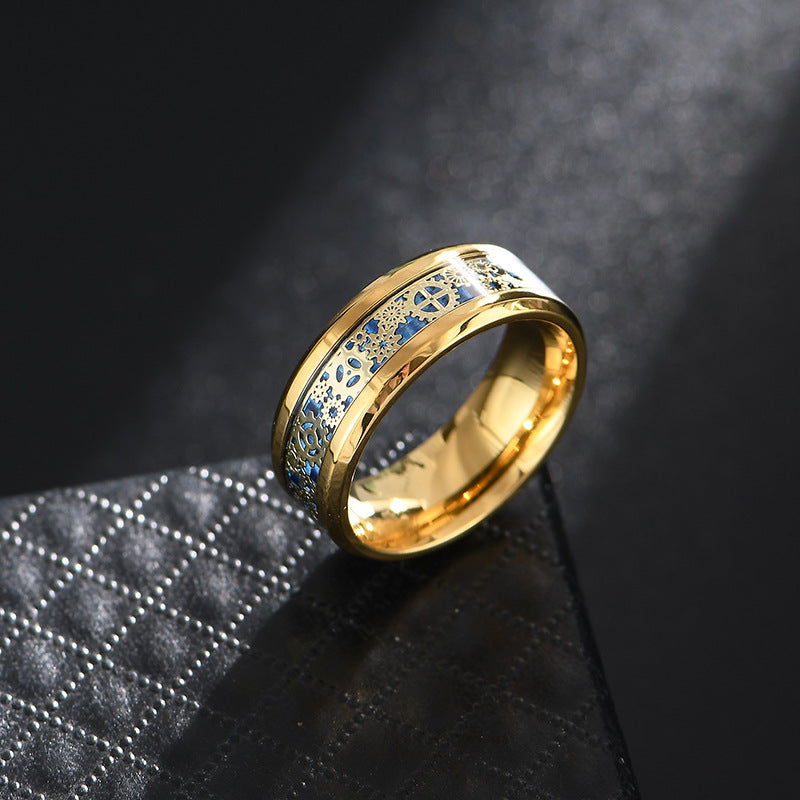 Men's Inlay Gear Carbon Fiber Stainless Steel Rings