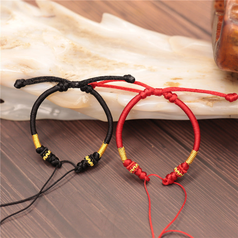 Style Red Rope Handmade Braided Beads Threading Hard Gold Sier Bracelet