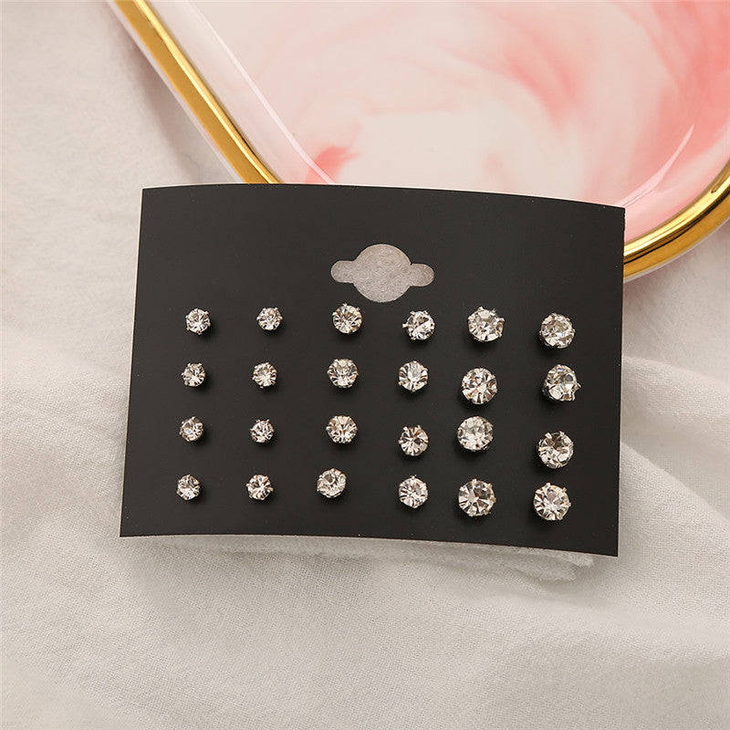 Women's Pink Rhinestone Ear Simple Small Combination Stud Earrings