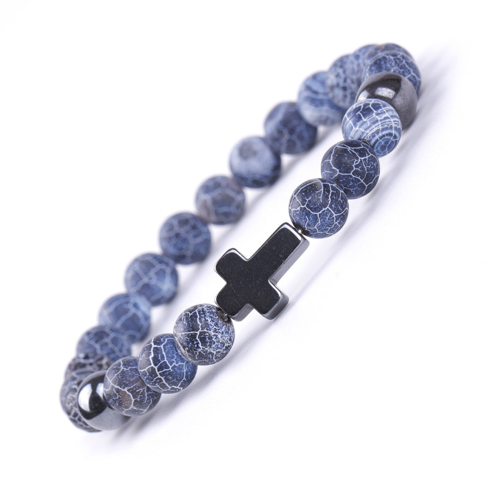 Blue Colorful Weathered Agate Couple Stretch Bracelets