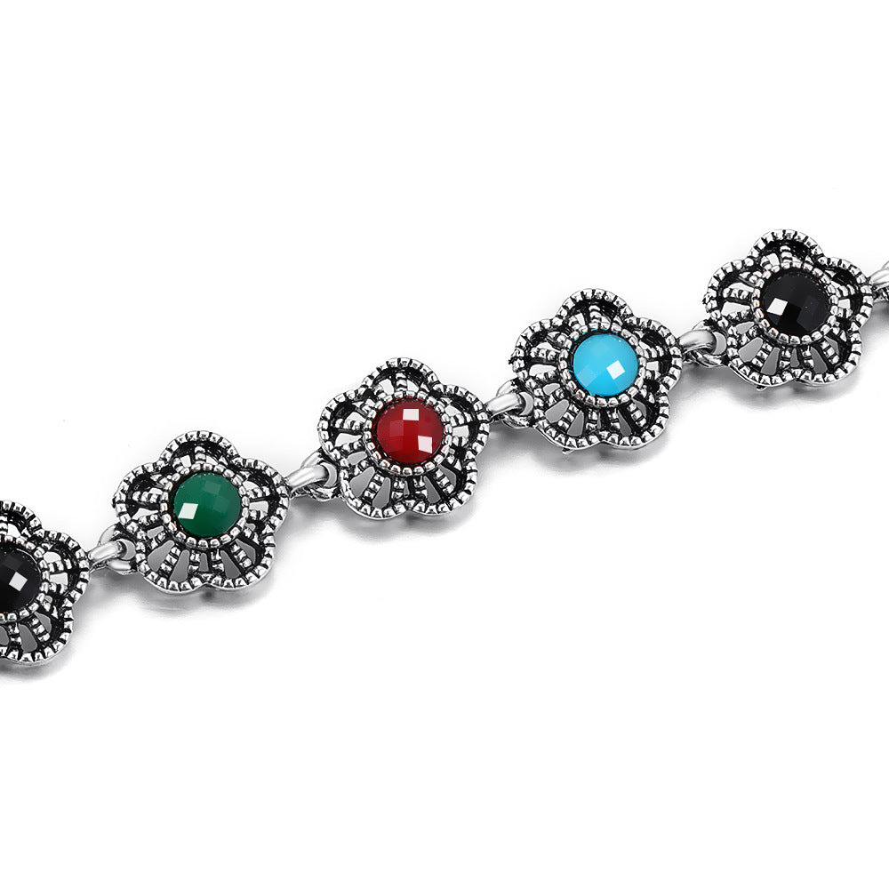 Popular Personality Simple Colorful Flower Shape Sier Electroplated Bracelets