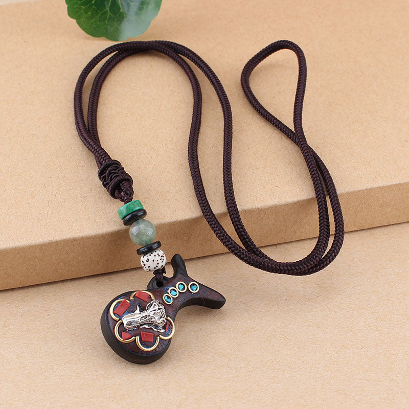Women's Sweater Chain Retro Blackwood Antique Cotton Linen Accessories Necklaces