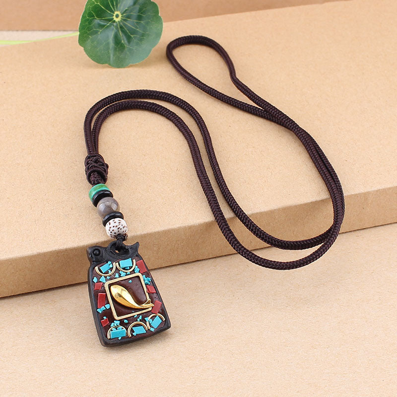 Women's Sweater Chain Retro Blackwood Antique Cotton Linen Accessories Necklaces