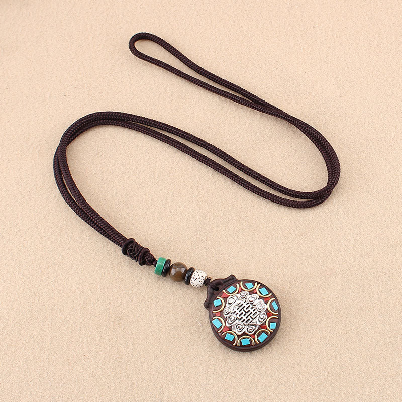 Women's Sweater Chain Retro Blackwood Antique Cotton Linen Accessories Necklaces