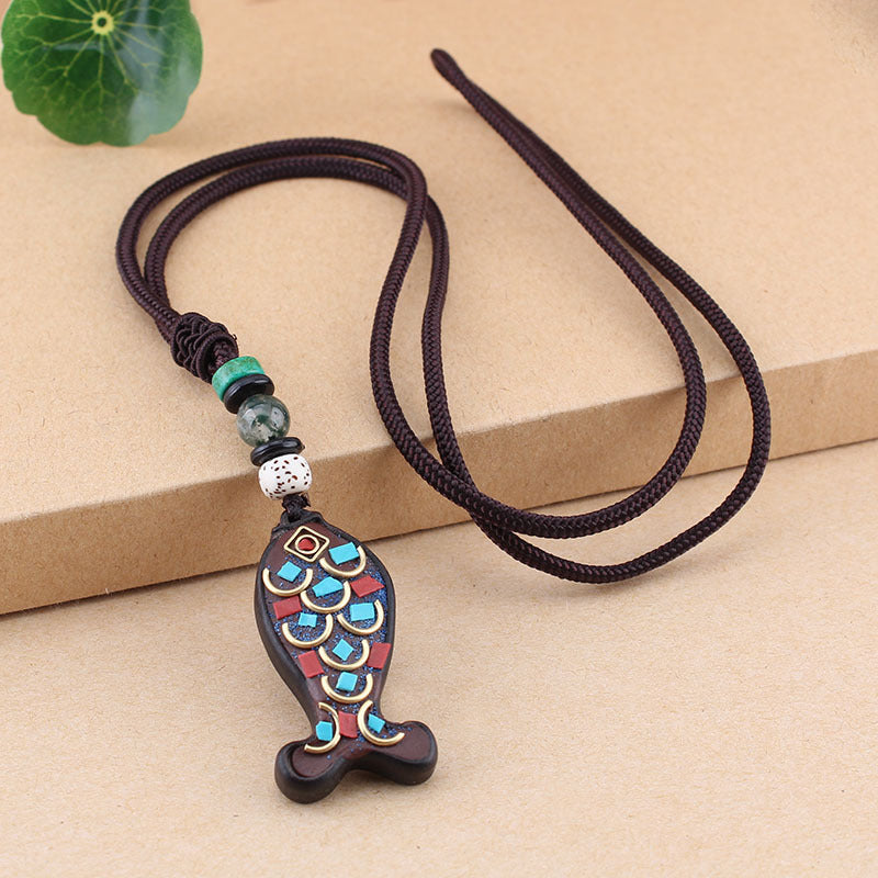 Women's Sweater Chain Retro Blackwood Antique Cotton Linen Accessories Necklaces