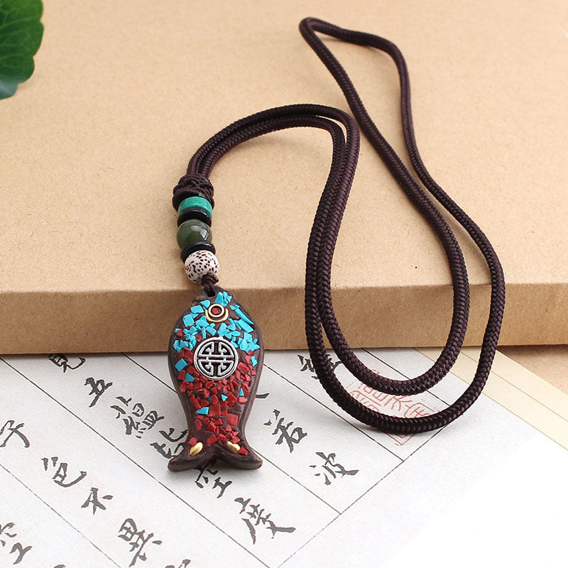 Women's Sweater Chain Retro Blackwood Antique Cotton Linen Accessories Necklaces