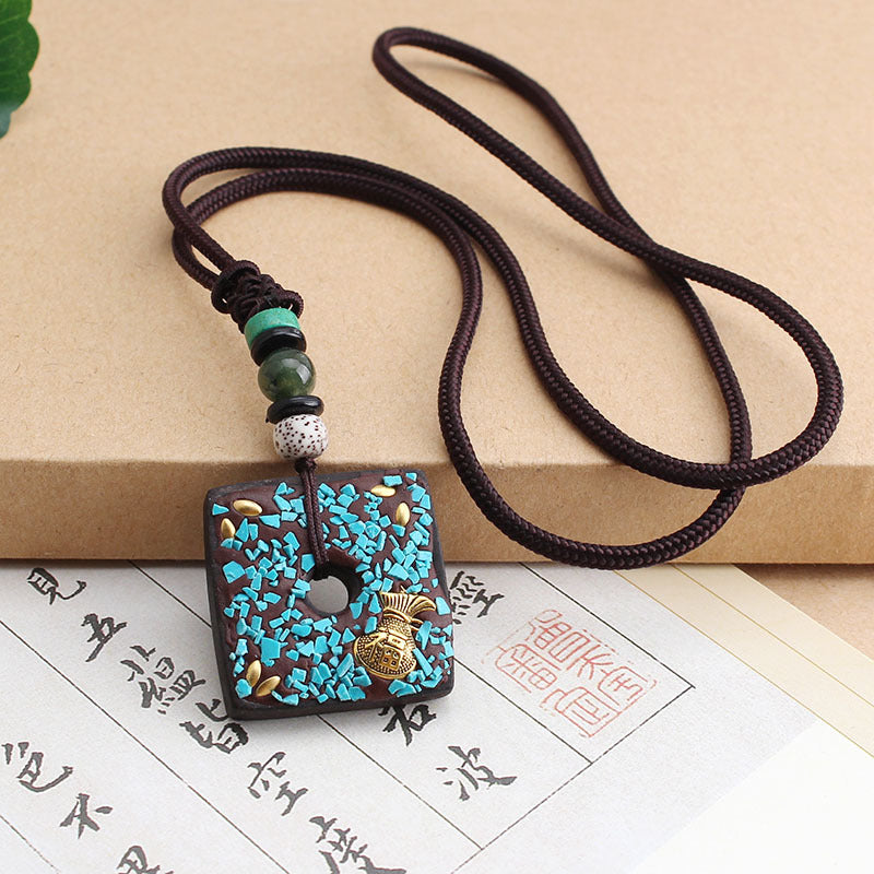 Women's Sweater Chain Retro Blackwood Antique Cotton Linen Accessories Necklaces
