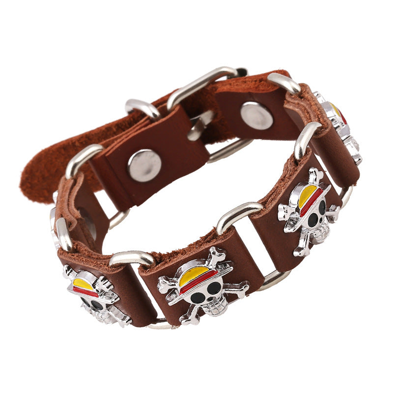 Online Distribution Pirate Skull Leather Two Colors Bracelets