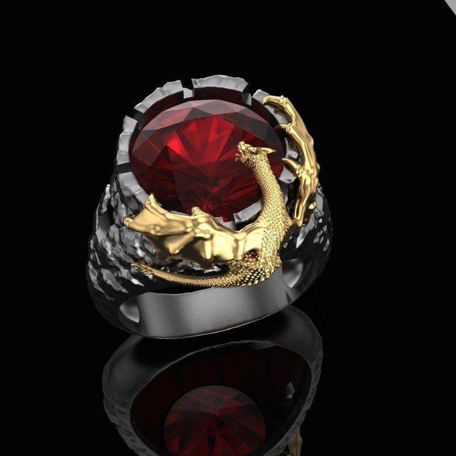 Men's Ornament Punk Goth Rock Personality Gold Two-tone Rings