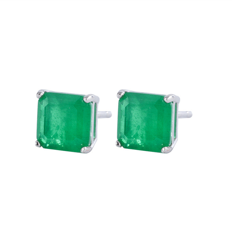 Sheng Colored Gems Artificial Emerald Square Stud Earrings