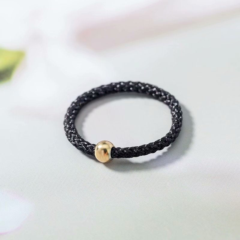 Small Golden Beads Black Rope Lucky Female Couple Rings