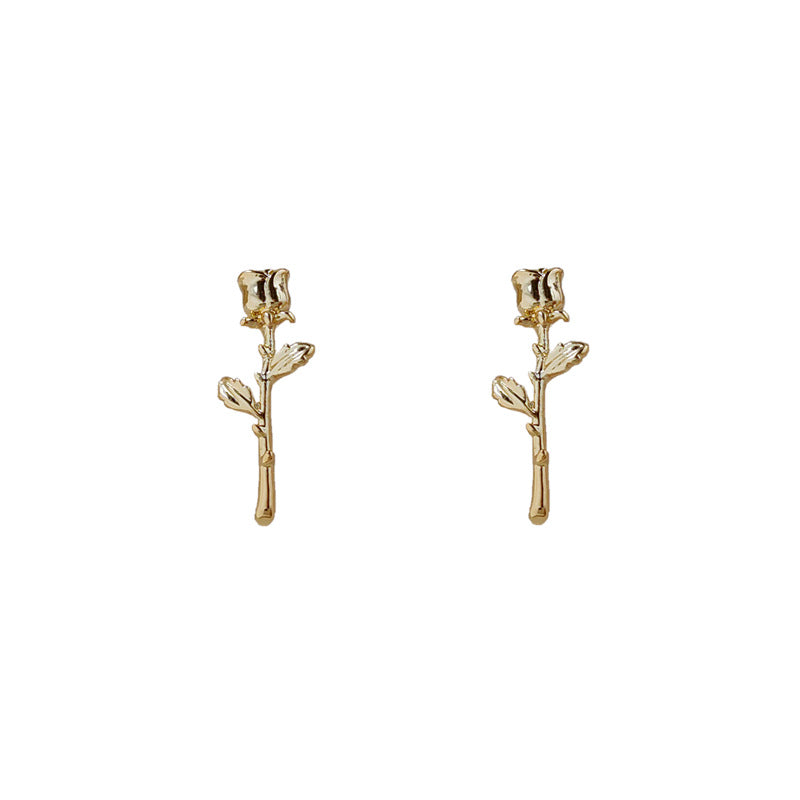 Bright Eyes Sier-plated Needle Gold-plated Mini Ear Rose Classic Style Stud Earrings