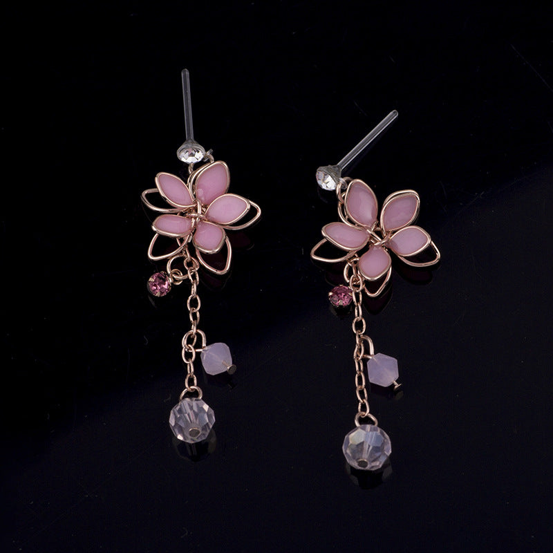 Coil Antique Pink Five Petal Flower Tassel Ear Clips Rings