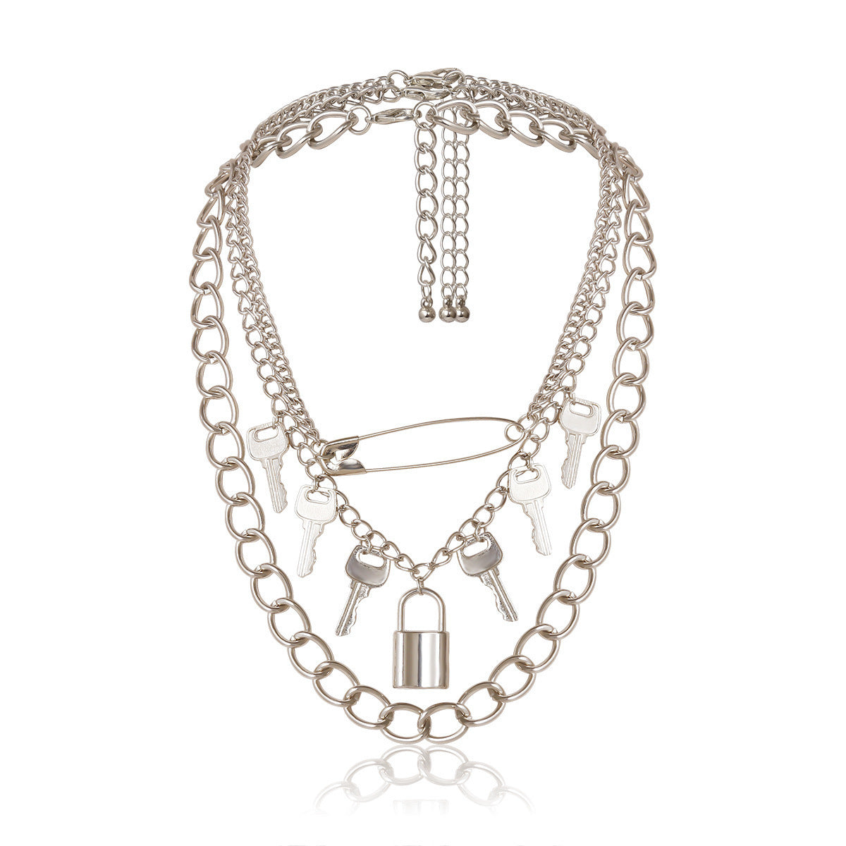 Women's Hip Hop Punk Trendy Pin Fashion Retro Key Lock Necklaces