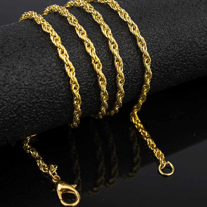 Men's Long Korean Hemp Flowers Chain Sier Necklaces