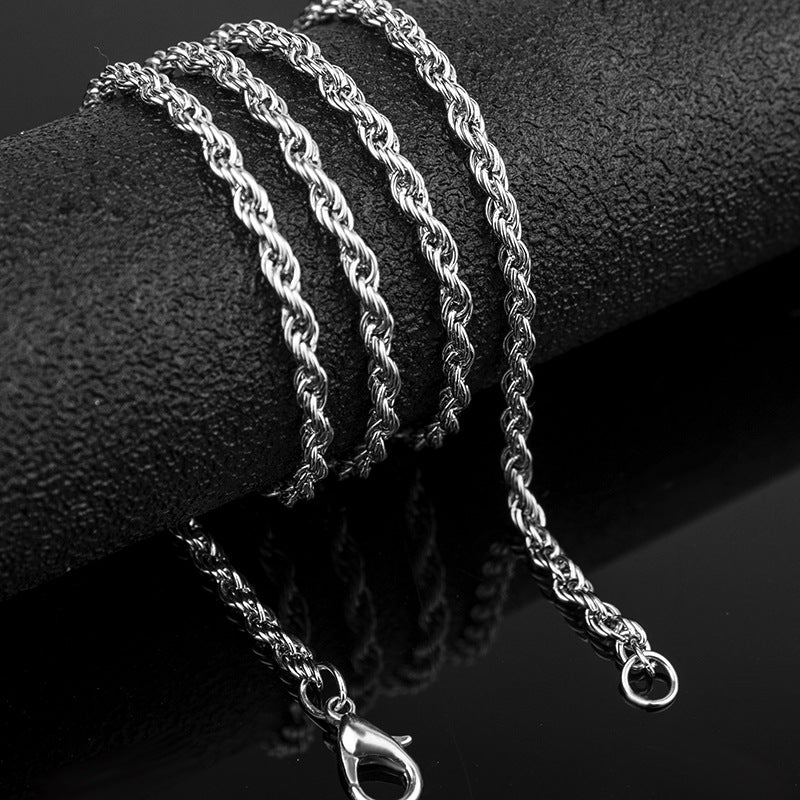 Men's Long Korean Hemp Flowers Chain Sier Necklaces