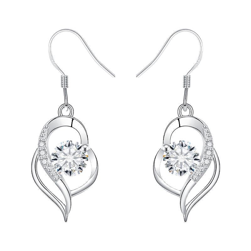 Sier In Your Heart Elegant Long Pink Heart-shaped Earrings