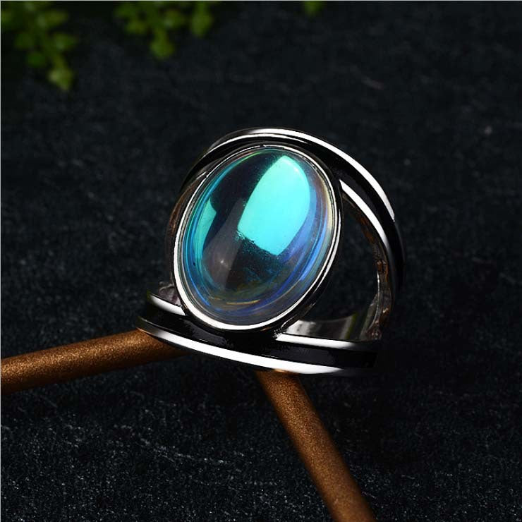 Colorful Moonstone Exaggerated Imitation Thai Sier Rings