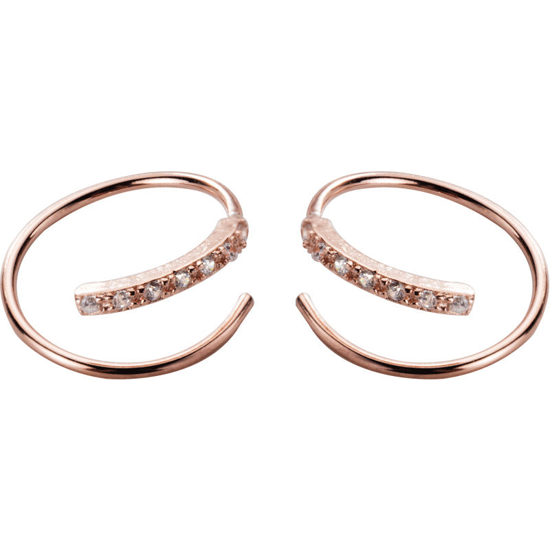 Women's Sier Spiral Korean Fresh Single Row Diamond Earrings