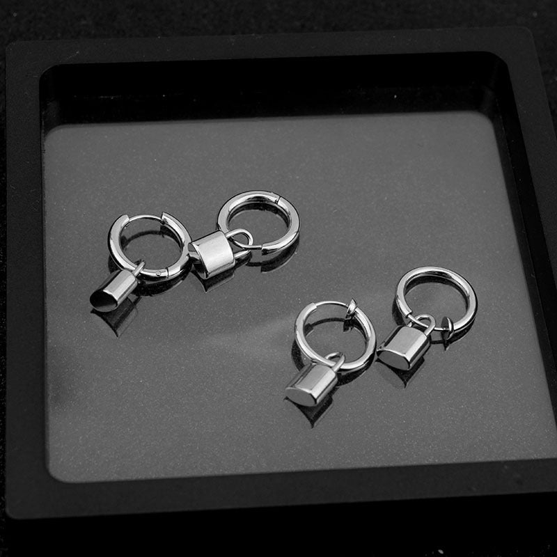 Lock Stainless Steel Unisex Style Ear Earrings