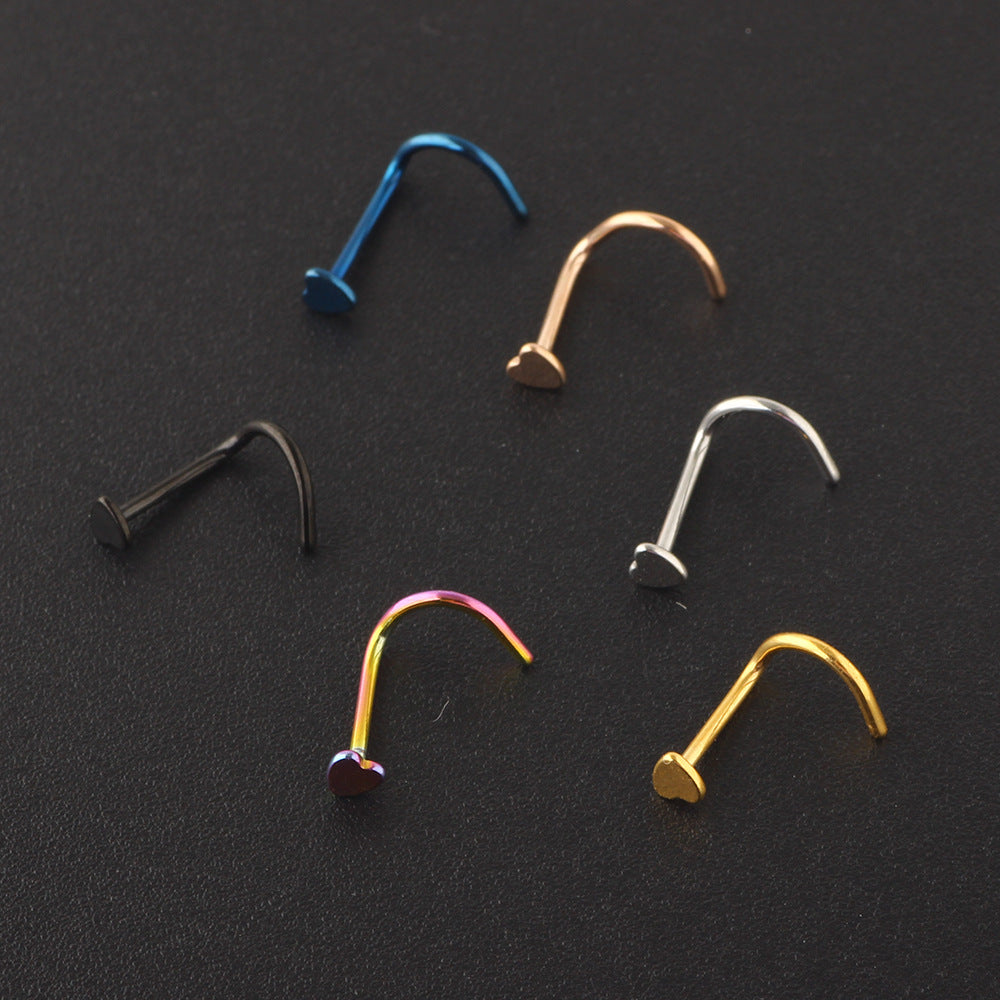 Nose Medical Heart-shaped Curved Ear Straight Stud Earrings