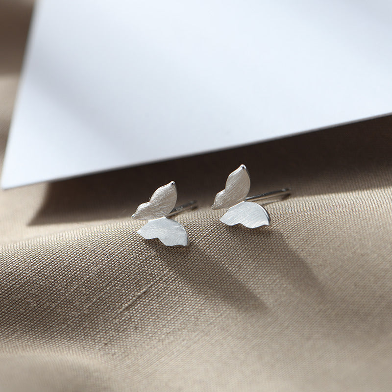 Women's Fresh Argent Pur Brushed Ear Simple Temperament Korean Style Small Stud Earrings