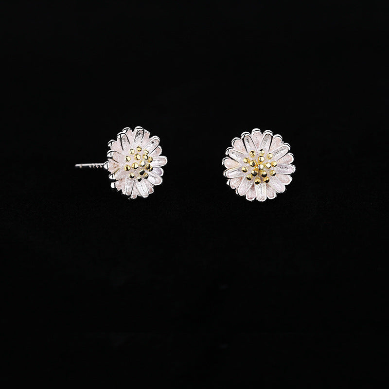 Women's Mori Sweet Sier Plated Daisy Cute Flowers Earrings